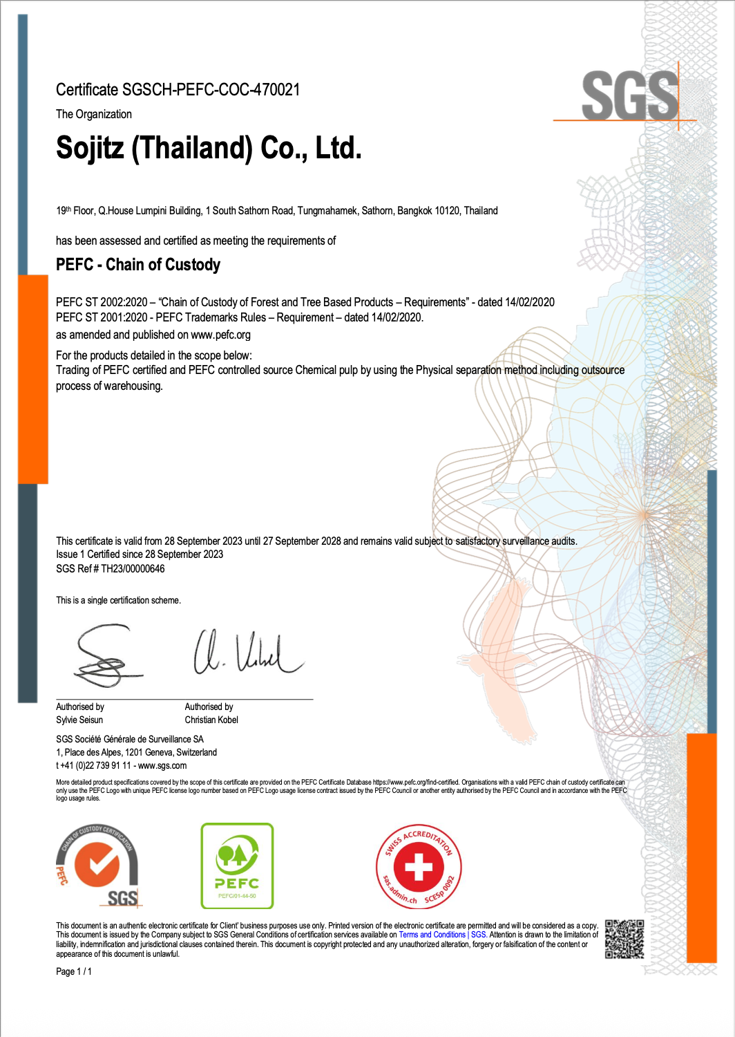 Sojitz sustainability cerificate